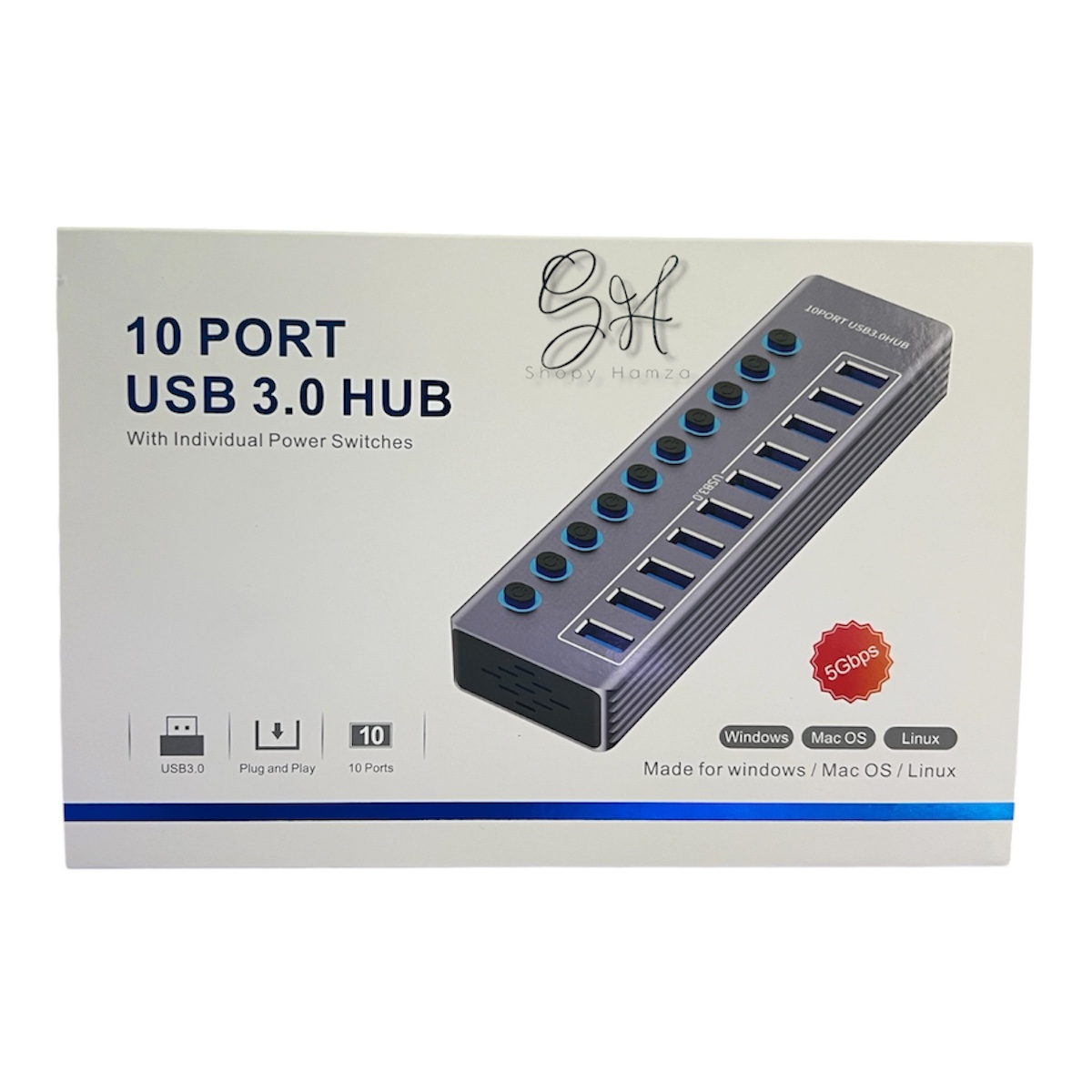 Hub USB 3.0 Haute Vitesse - 10 Ports avec Interrupteurs Individuels